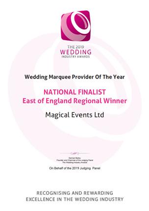 The 2019 Wedding Industry Awards, Wedding Marquee Provider Of The Year, National Finalist